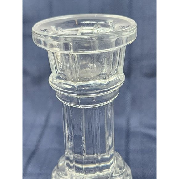 Vintage Set Of 2 Pressed Glass Clear Candle Stick Holders‎ Candle Holders - Picture 6 of 8